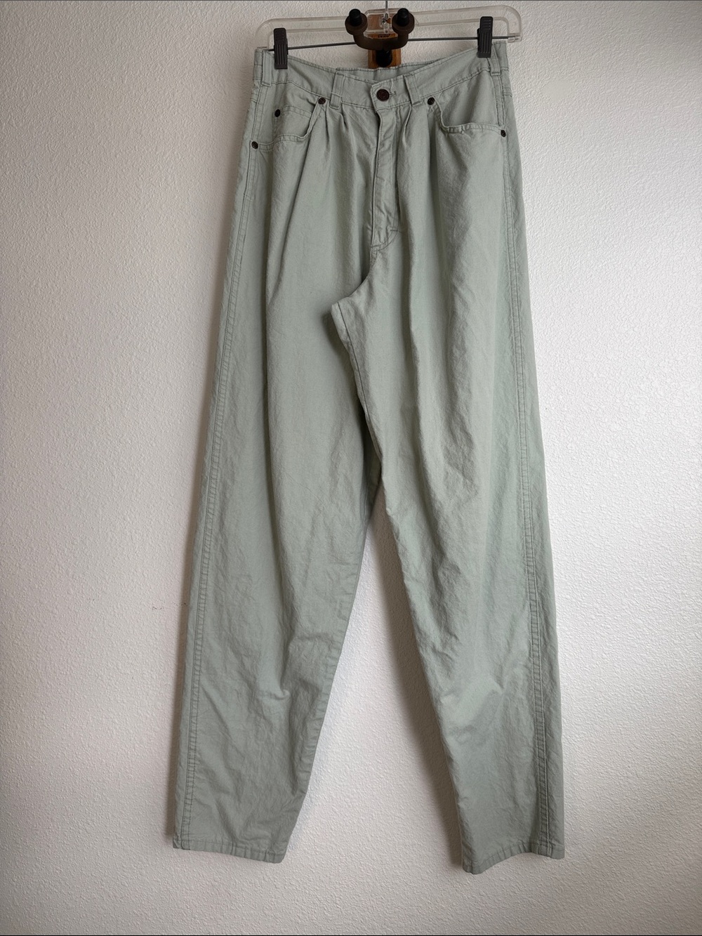 80s/90s retro Cherokee Mom Trouser Sage Green Pleated Peg Leg Sz 8